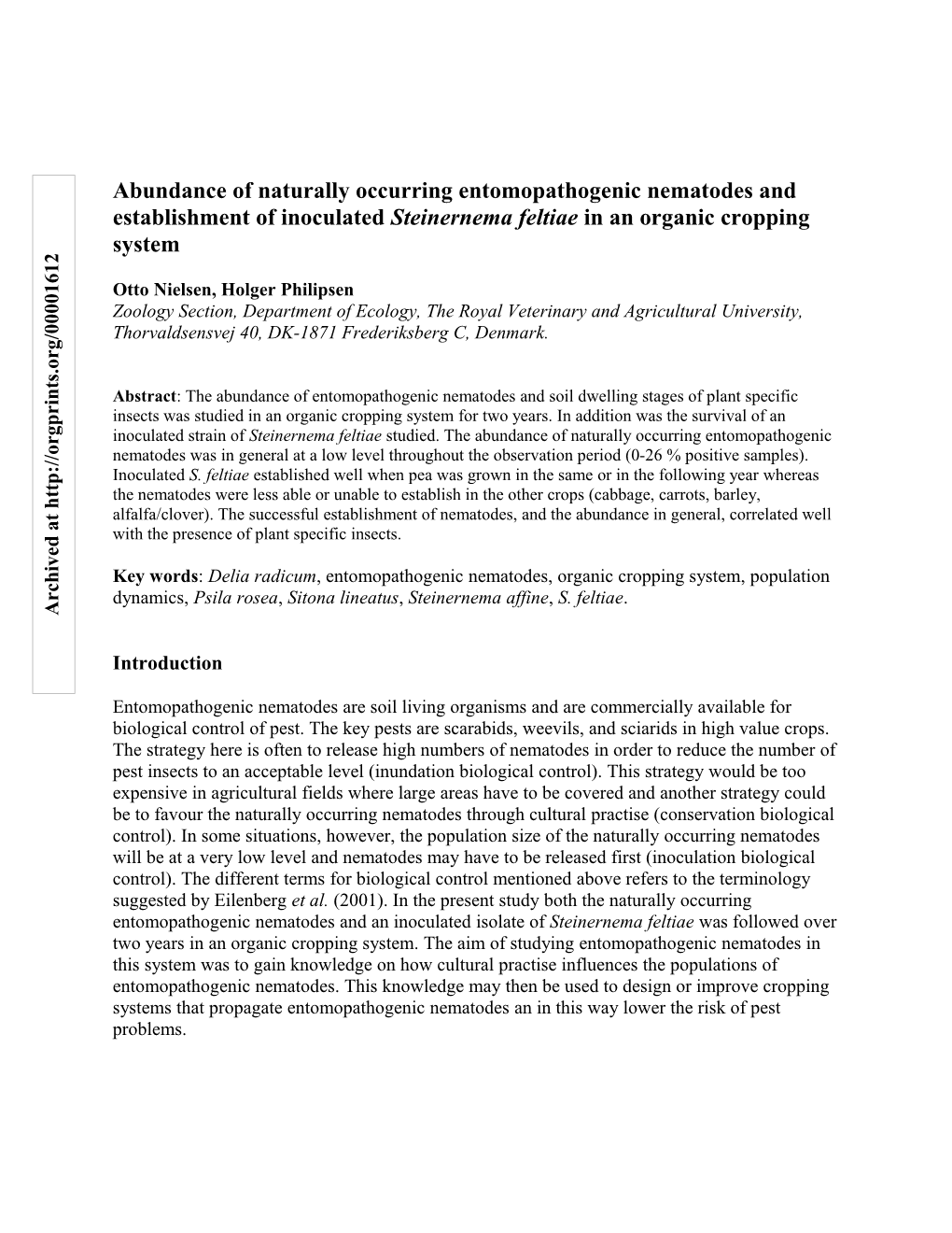 Abundance of Naturally Occurring Entomopathogenic Nematodes and Establishment of Inoculated