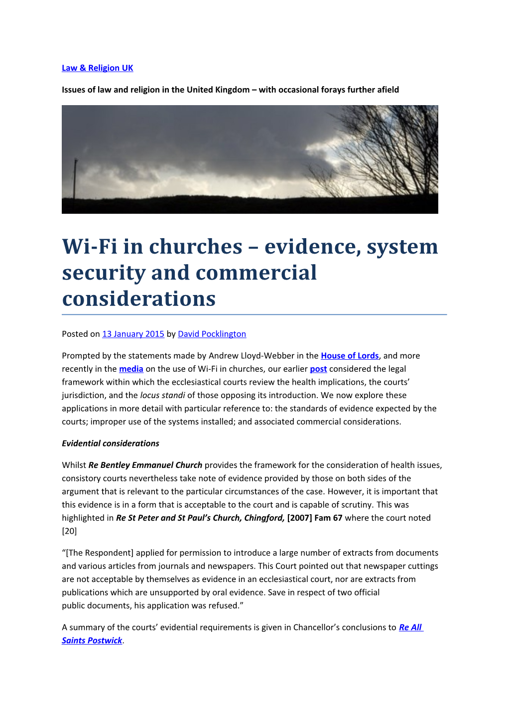 Wi-Fi in Churches Evidence, System Security and Commercial Considerations