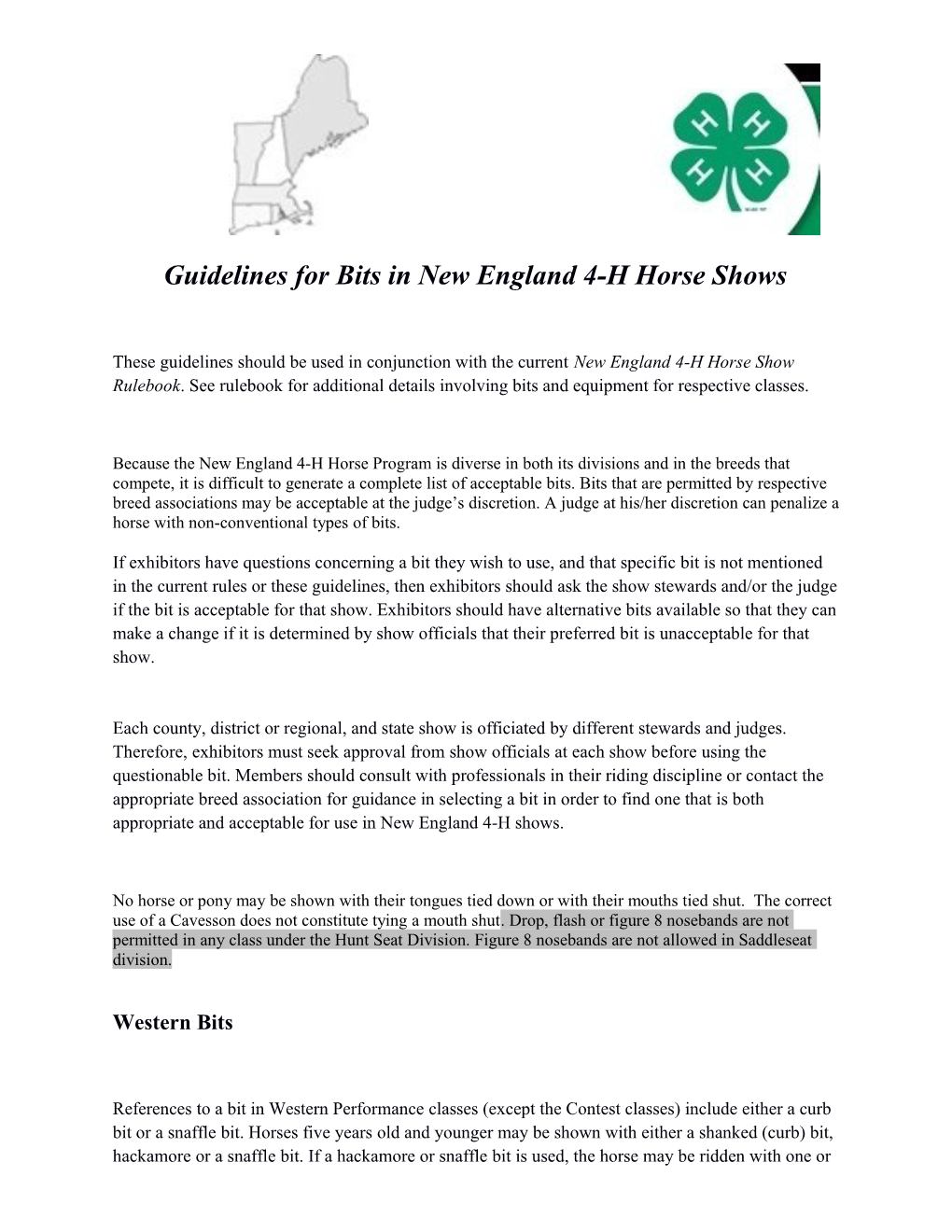 Guidelines for Bits in New England 4-H Horse Shows