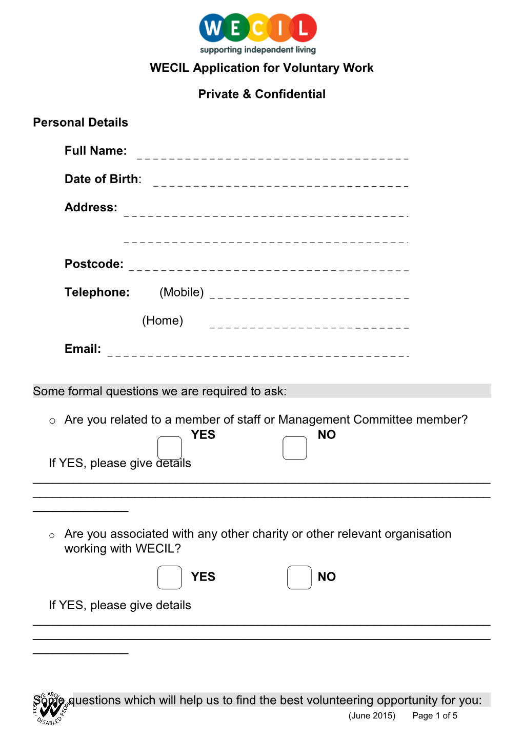 WECIL Application for Voluntary Work