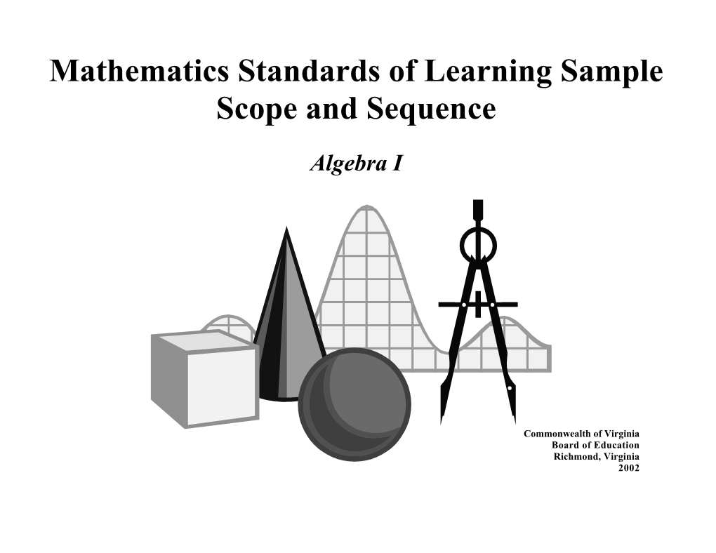 Algebra I Standards of Learning Sample Scope and Sequence