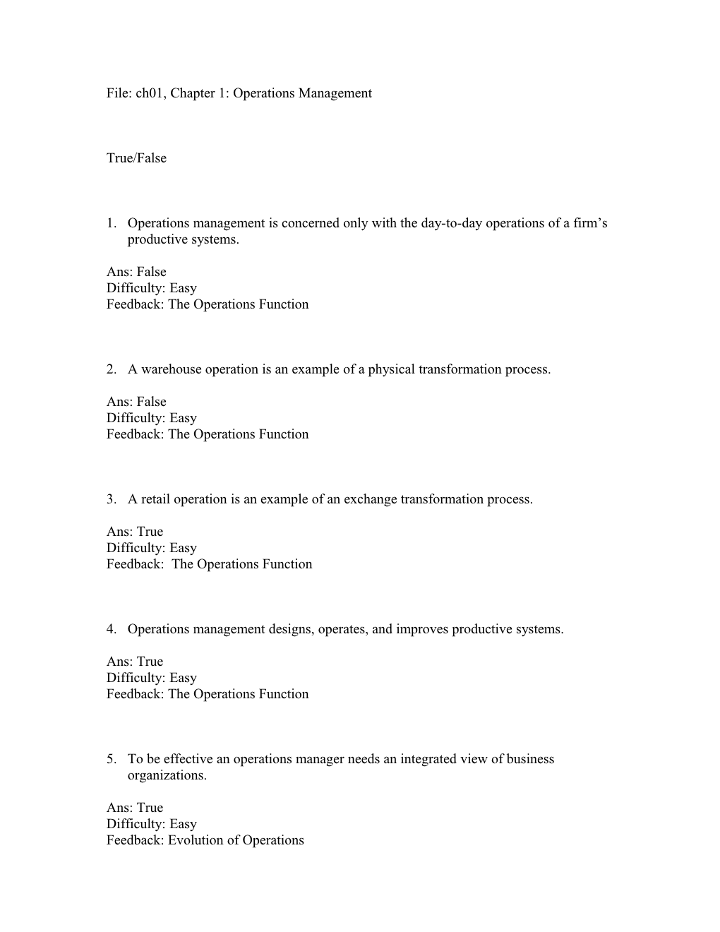 File: Ch01, Chapter 1: Operations Management