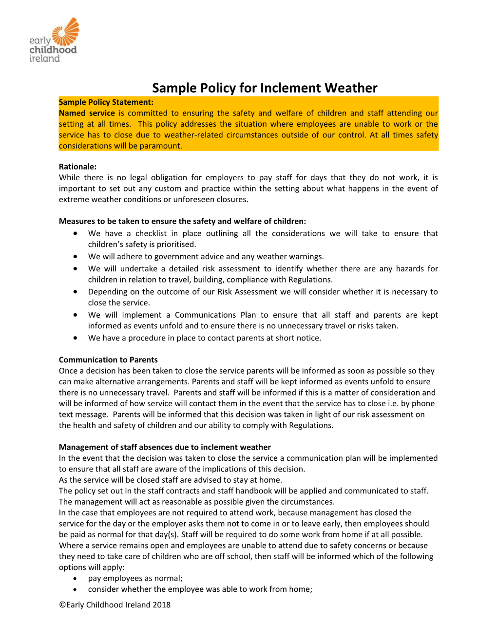 Sample Policy for Inclement Weather
