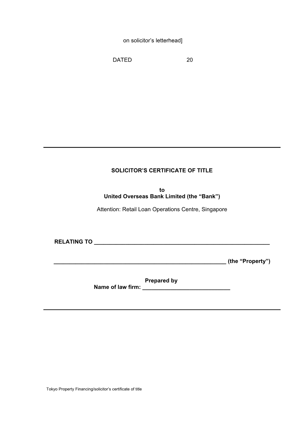 Tokyoproperty Financing/Solicitor S Certificate of Title