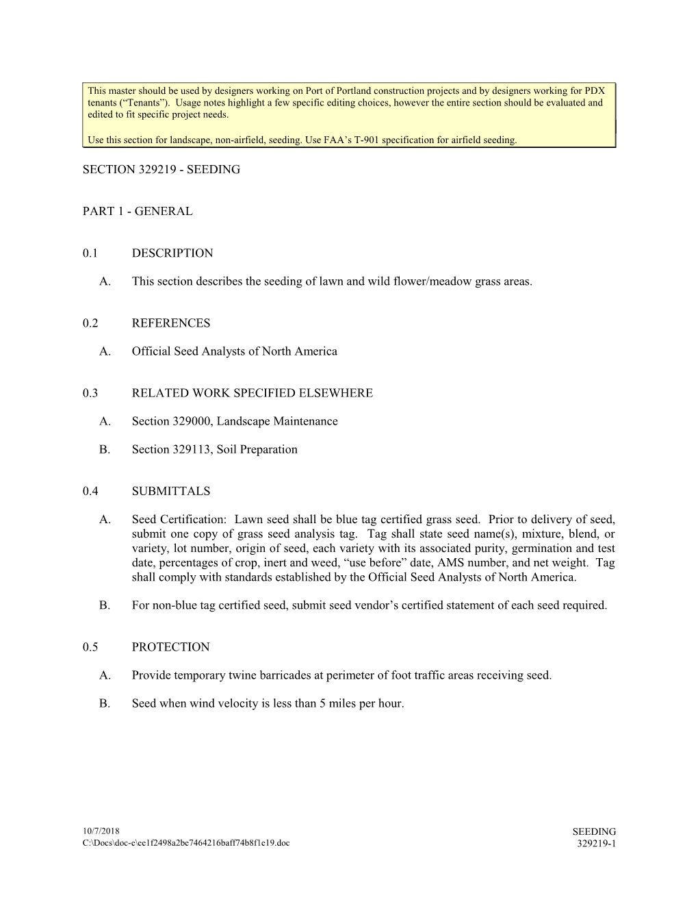 SECTION 329219 - SEEDING (Non-Airfield Landscaping)