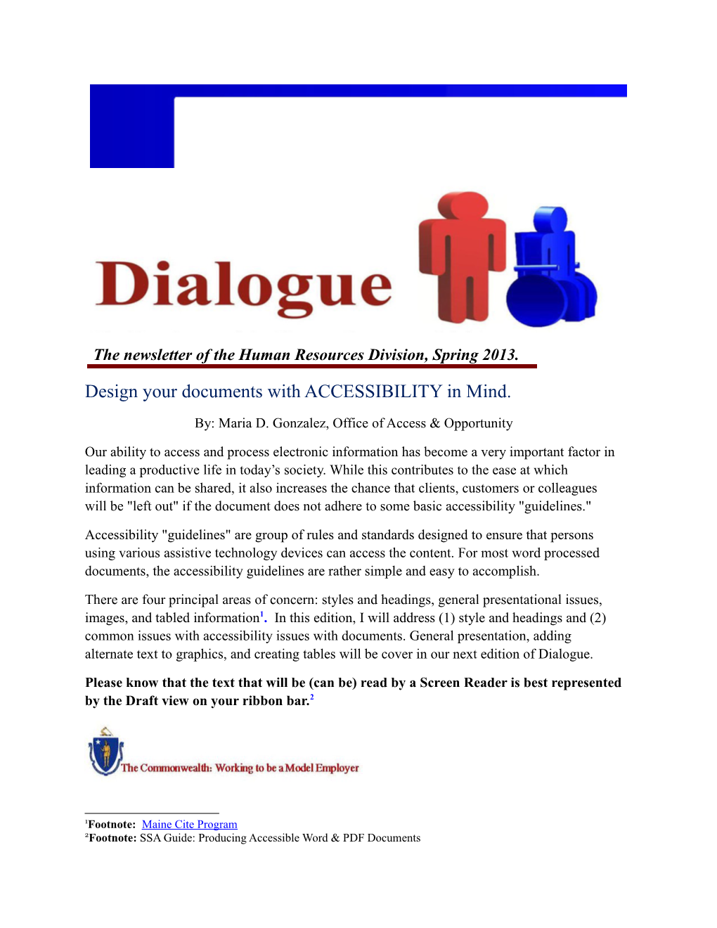 Dialogue 2013, Spring : Design Your Documents with ACCESSIBILITY in Mind