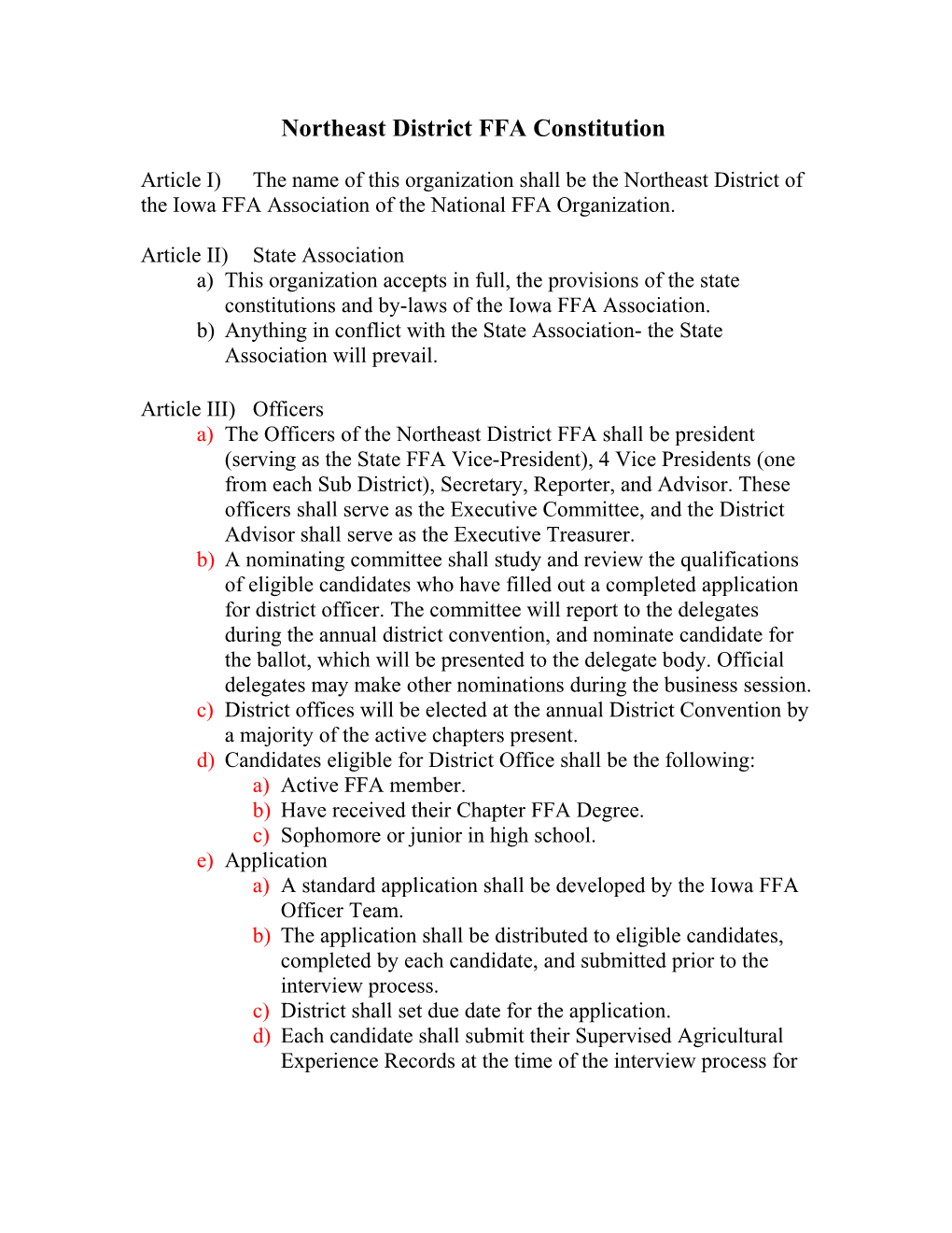 Northeast District FFA Constitution