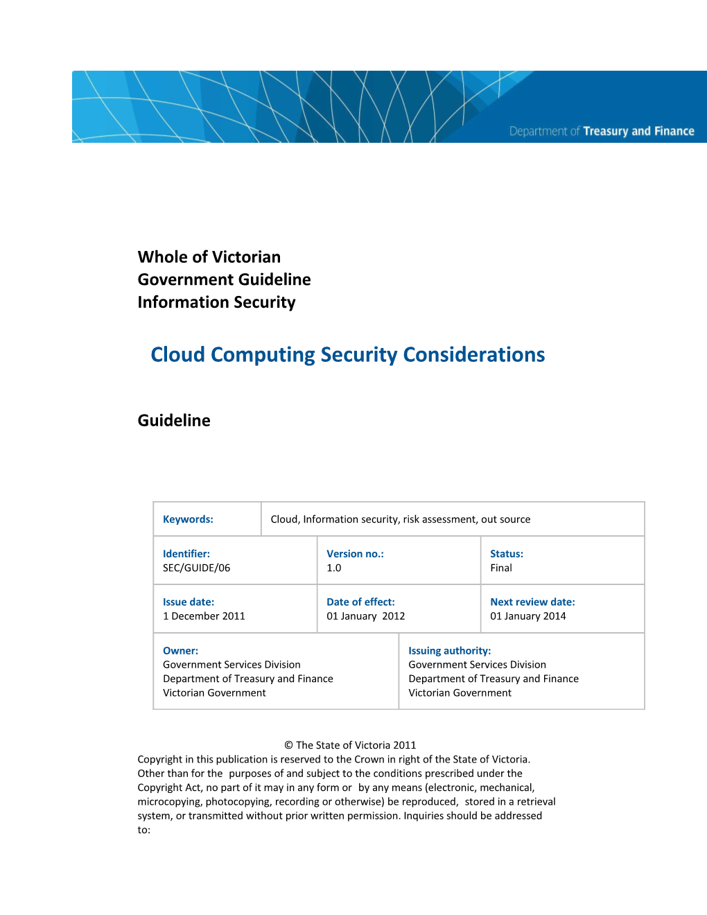 SEC GUIDE 06 - Wovg Guideline - Information Security - Cloud Computing Security Considerations