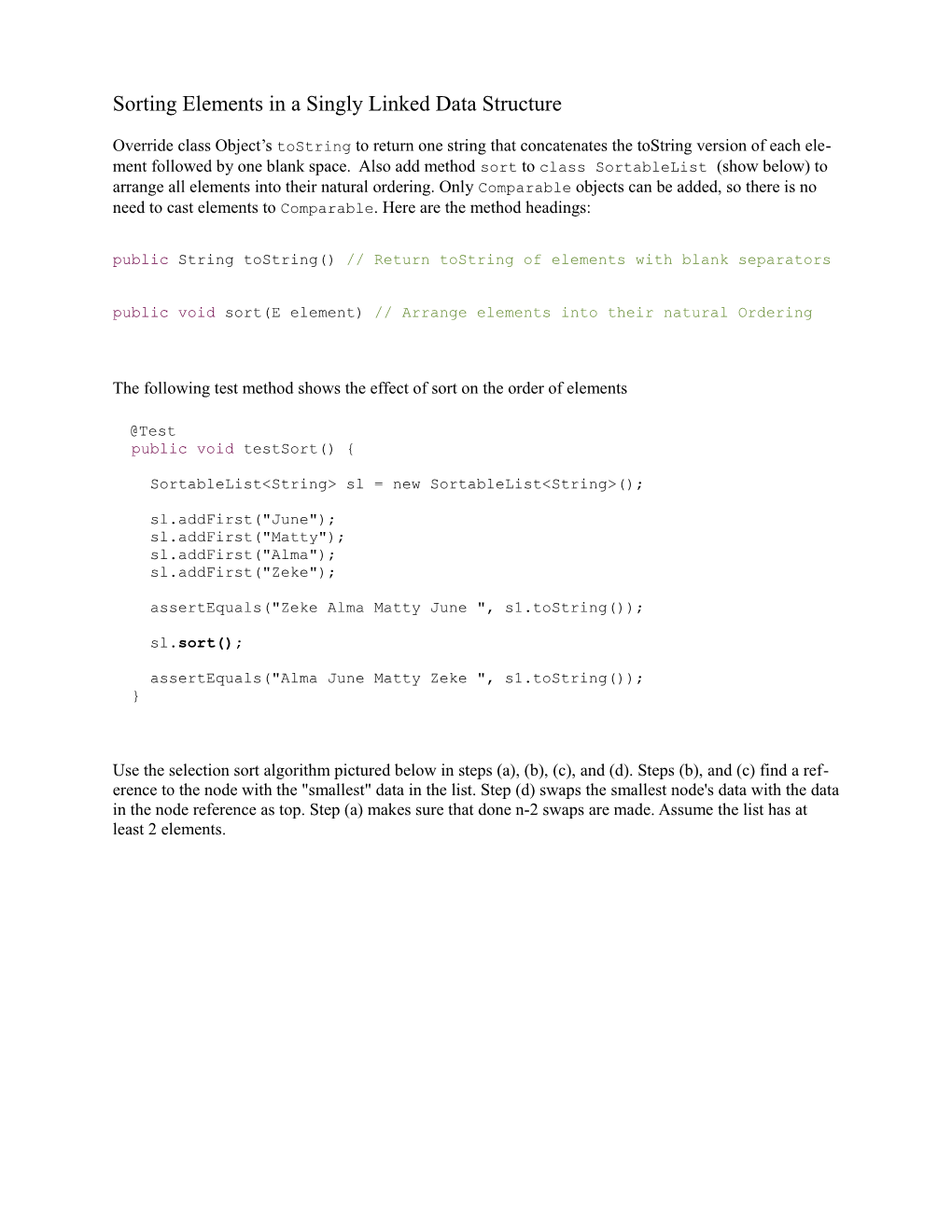 Sorting Elements in a Singly Linked Data Structure