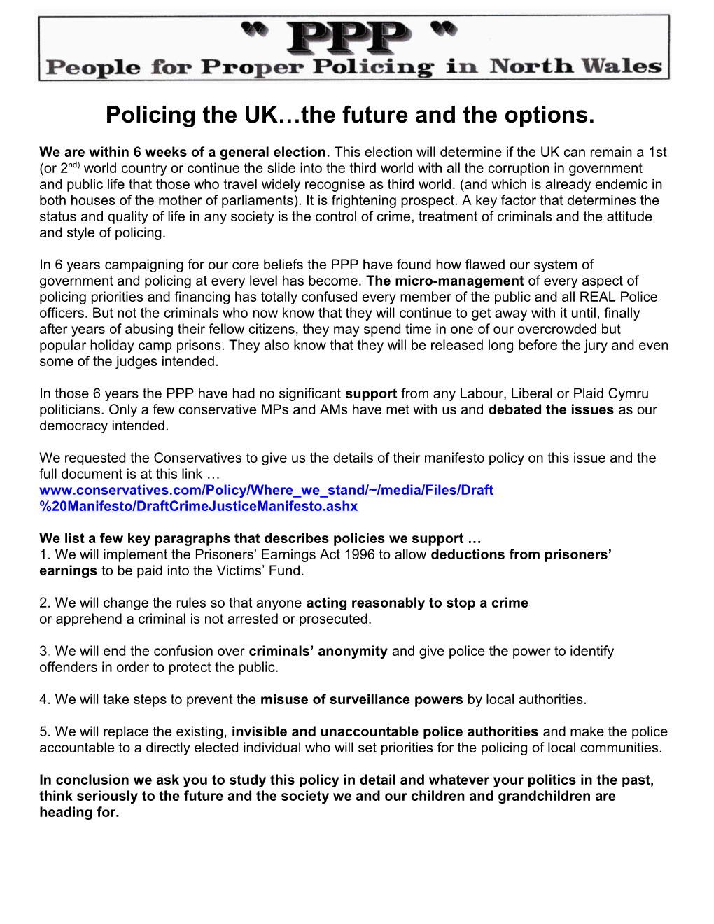 Policing the UK the Future and the Options
