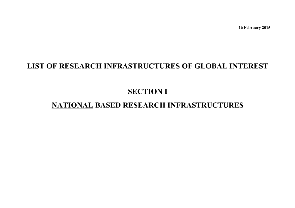 List of Research Infrastructures of Global Interest