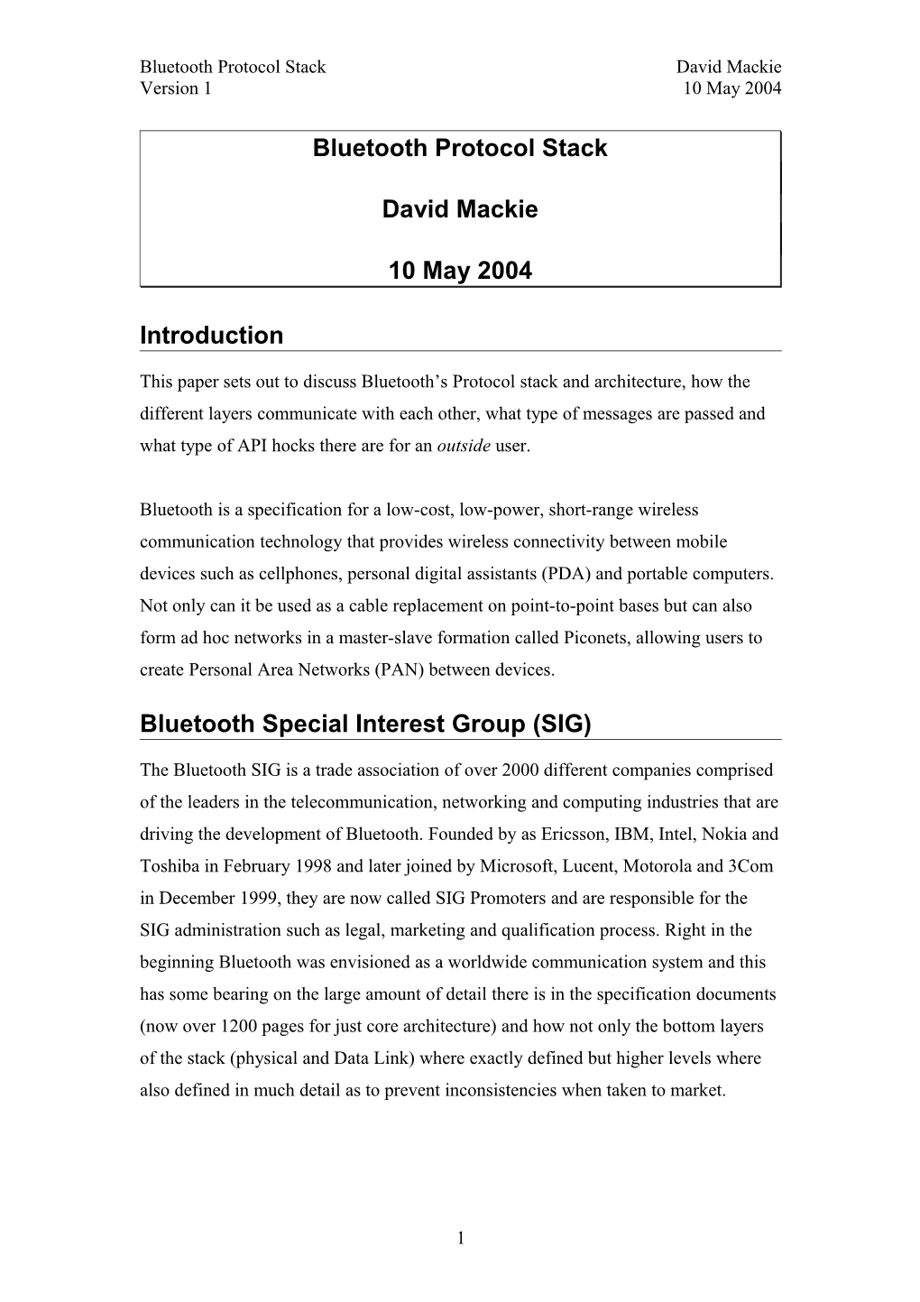 Bluetooth Protocol Stack