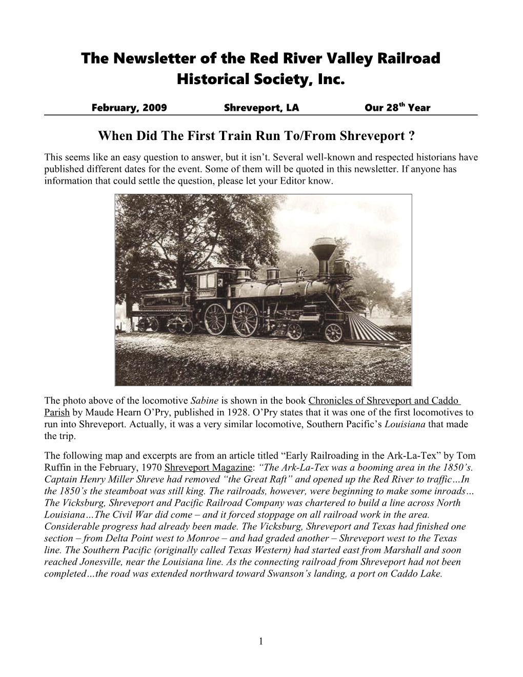 The Newsletter of the Red Rivervalley Railroad Historical Society, Inc