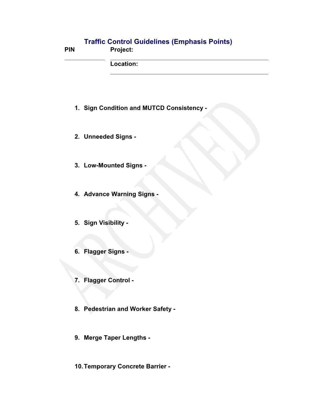 Traffic Control Guidelines (Emphasis Points)