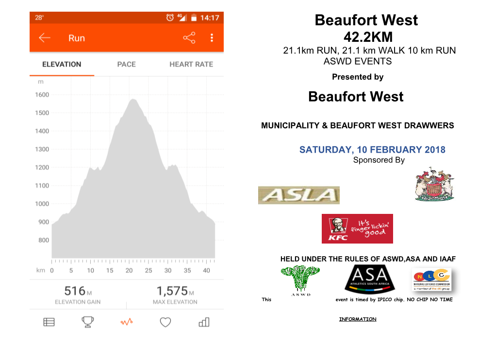 Beaufort-Wes Marathon Aangebied Deur Liberty Nike Atletiekklub in Samewerking Met Beaufort-Wes