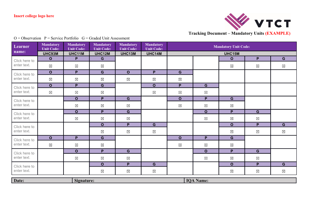 Tracking Document Mandatory Units(EXAMPLE)