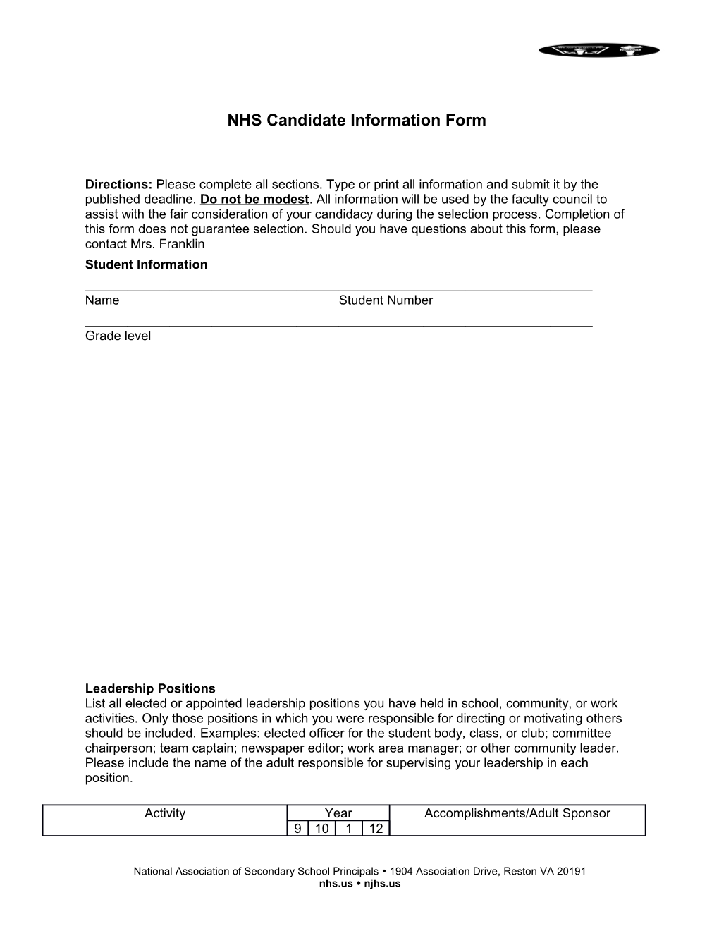 Nhscandidate Information Form
