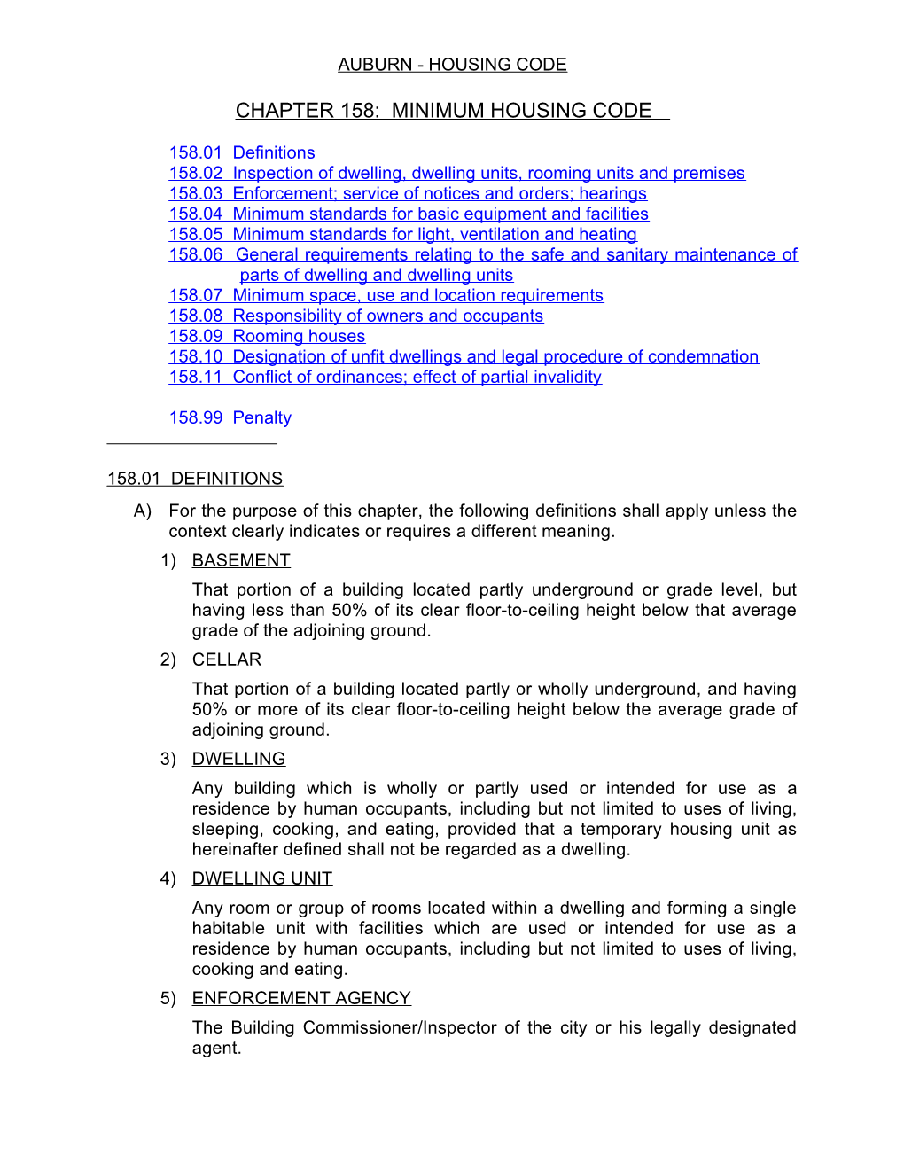 Chapter 158: Minimum Housing Code