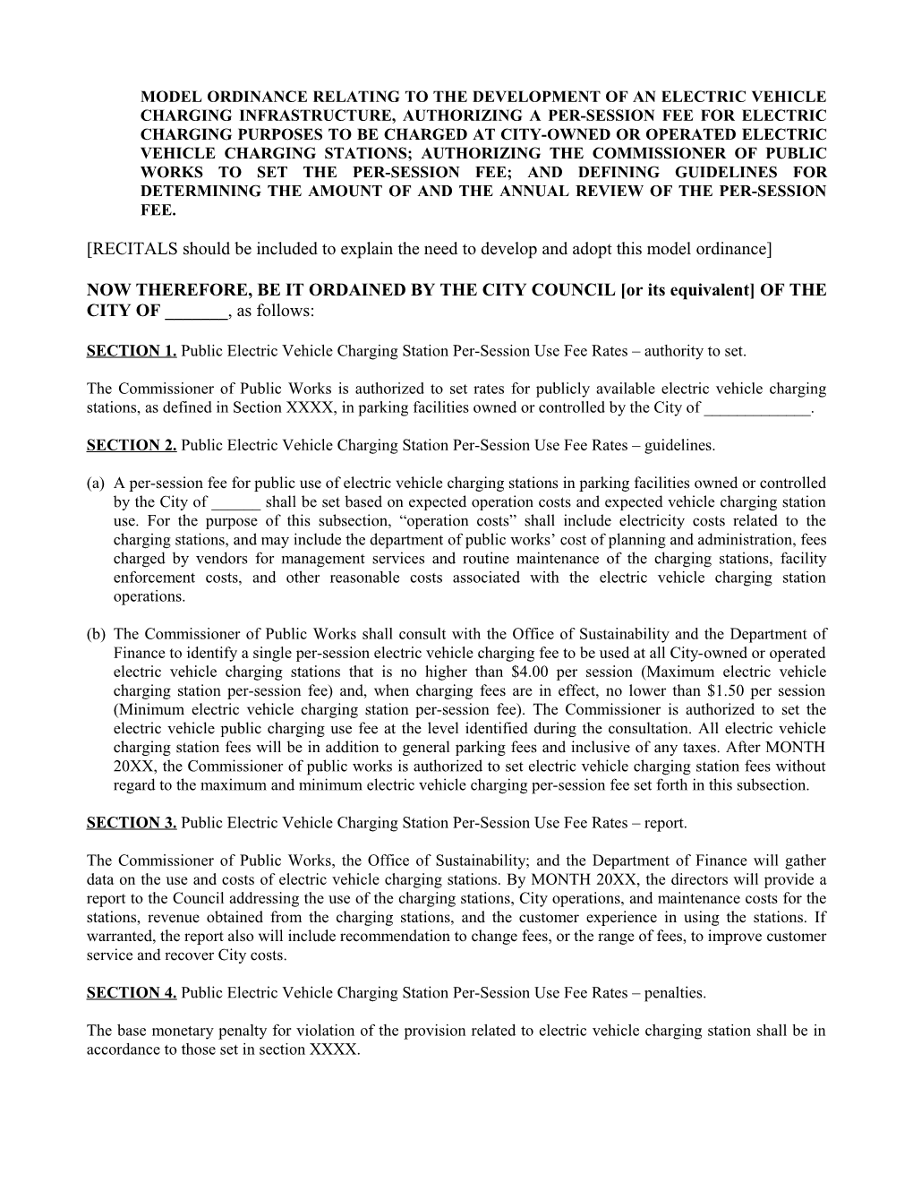 ORDINANCE Relating to Electric Vehicle Charging Station Public Use Fee