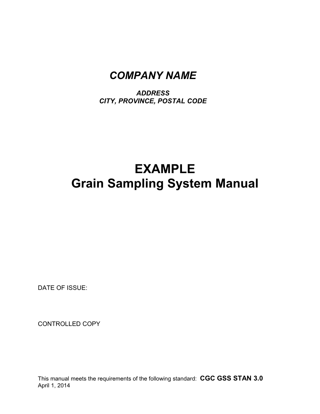 EXAMPLE : Grain Sampling System Manual