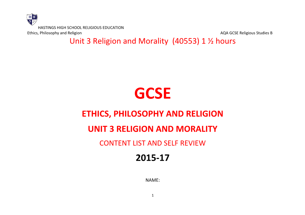 Ethics, Philosophy and Religion AQA GCSE Religious Studies B