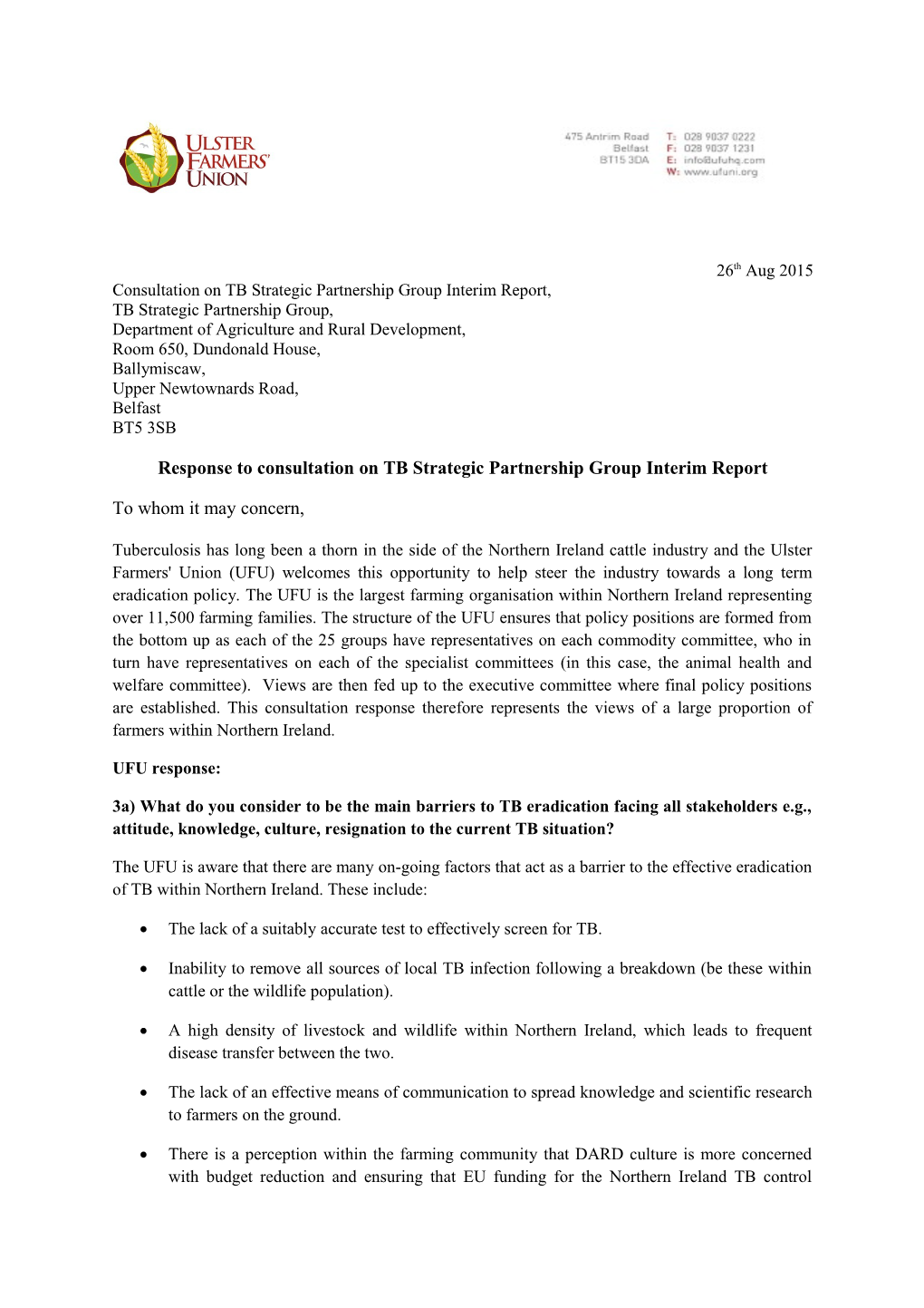 Consultation on TB Strategic Partnership Group Interim Report