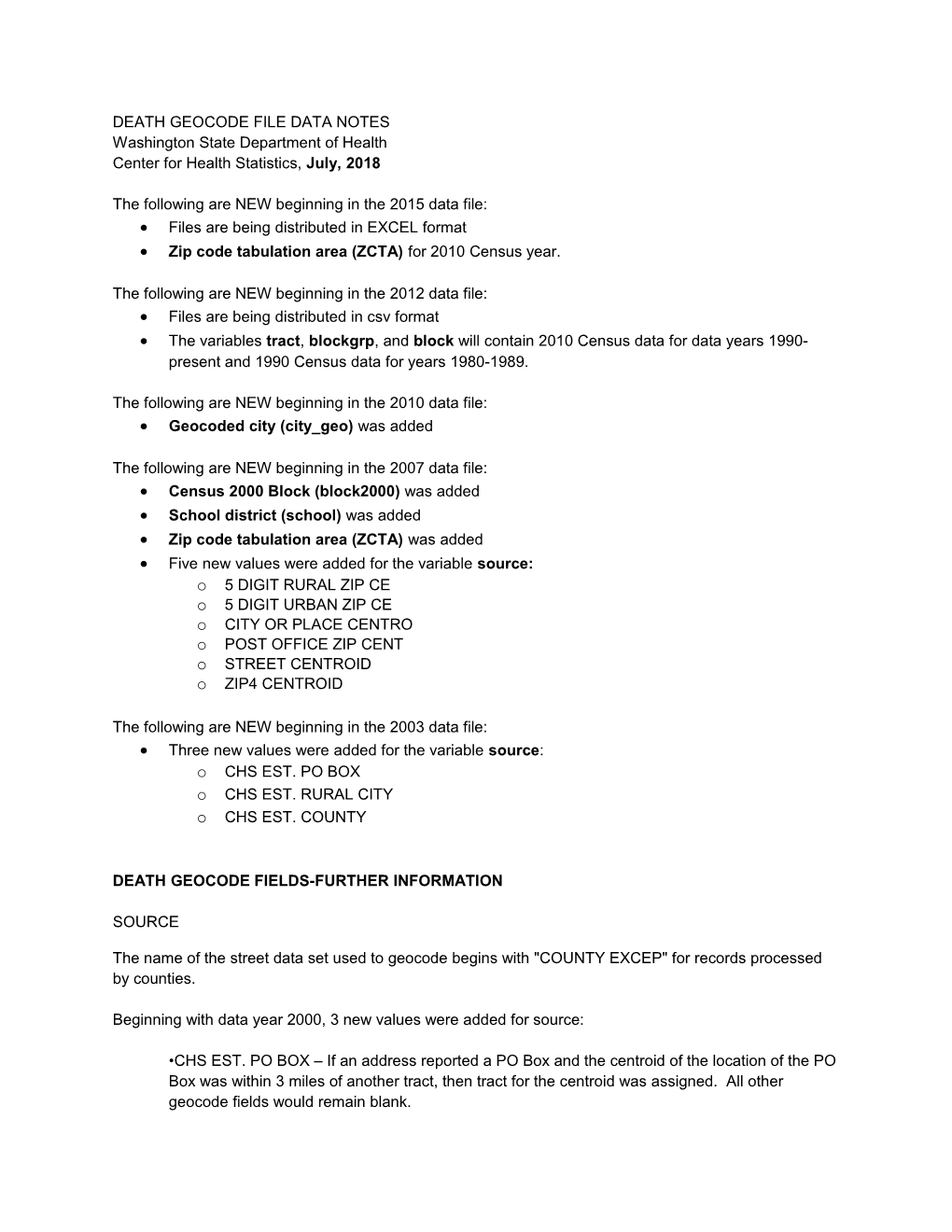Death Geocode File Data Notes