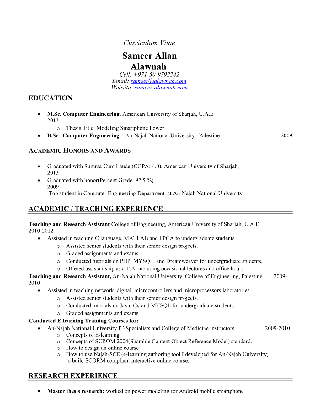 CV Example - Academic Teacher