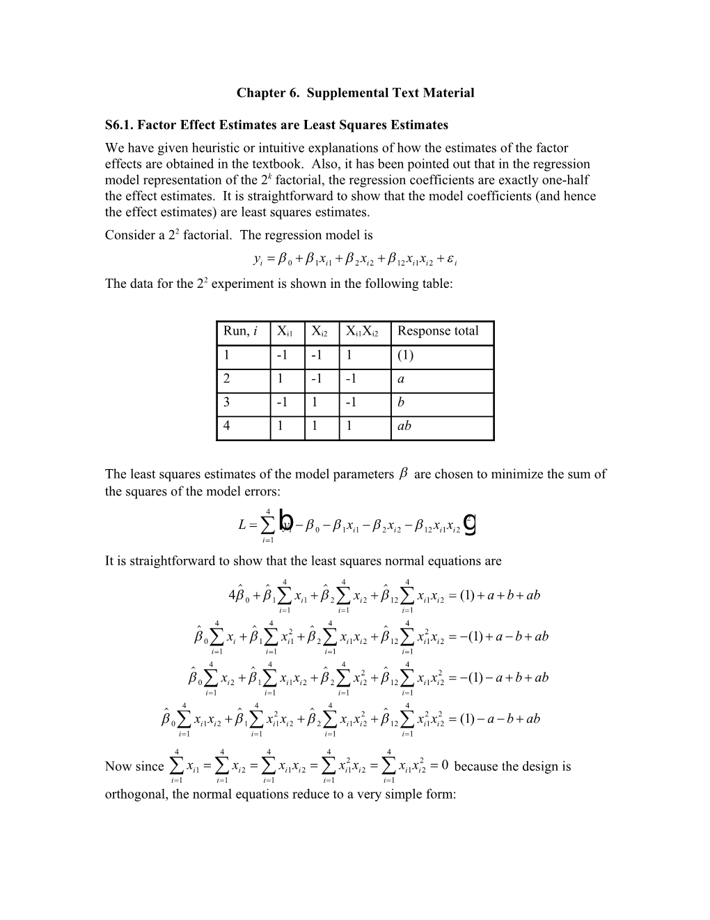 S6.1. Factor Effect Estimates Are Least Squares Estimates