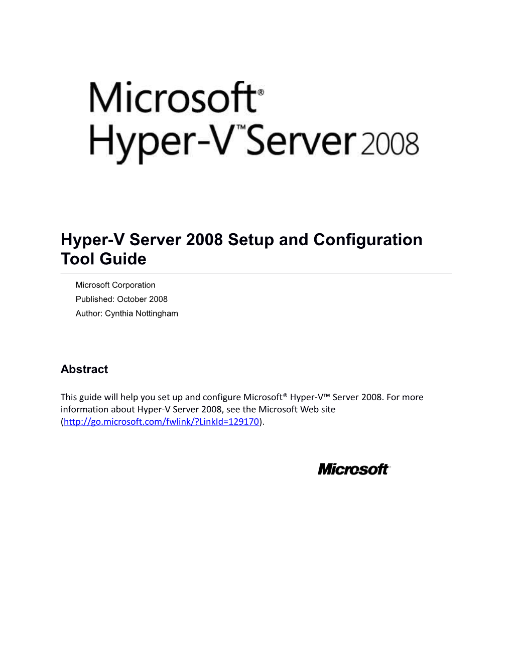 Hyper-V Server 2008 Setup and Configuration Tool Guide