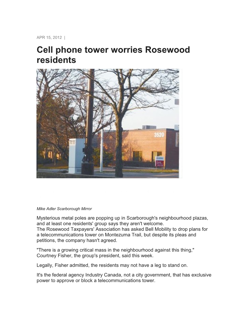 Cell Phone Tower Worries Rosewood Residents