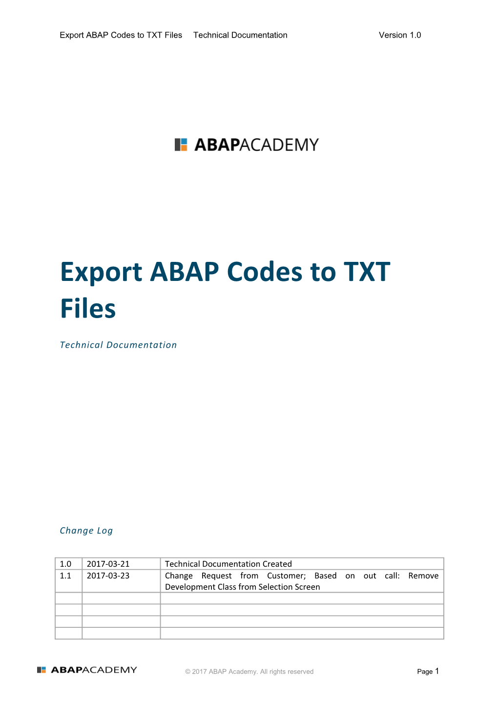 ABAP Academy Technical Documentation Template