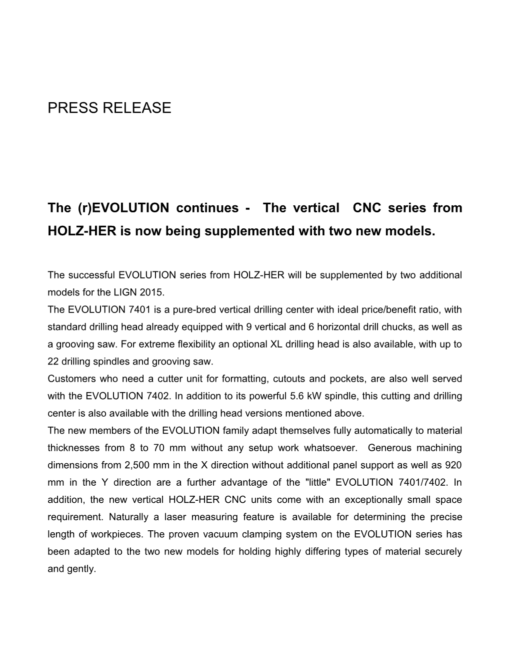 The (R)EVOLUTION Continues - the Vertical CNC Series from HOLZ-HER Is Now Being Supplemented