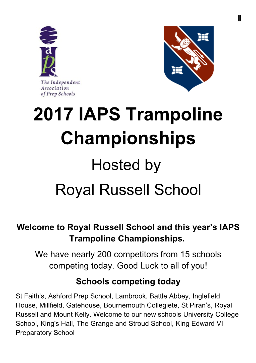 Welcome to Royal Russell School and This Year S IAPS Trampoline Championships
