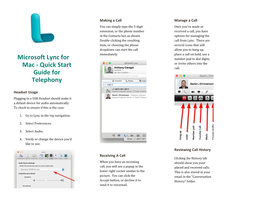 Microsoft Lync for Mac - Quick Start Guide for Telephony