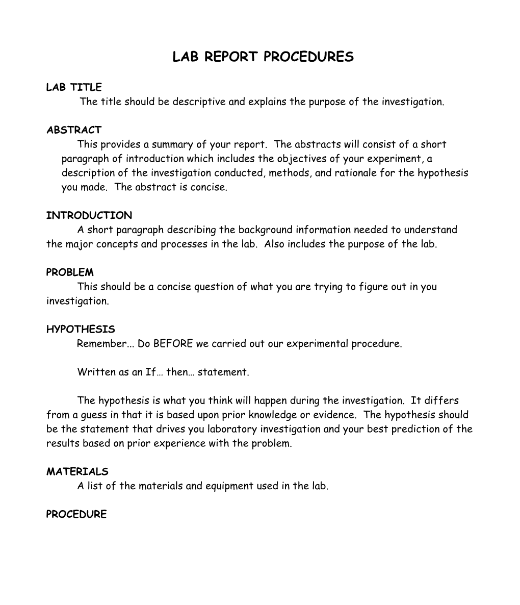 Lab Report Procedures