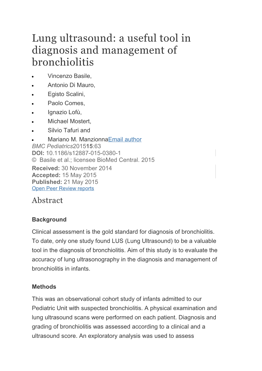Lung Ultrasound: a Useful Tool in Diagnosis and Management of Bronchiolitis