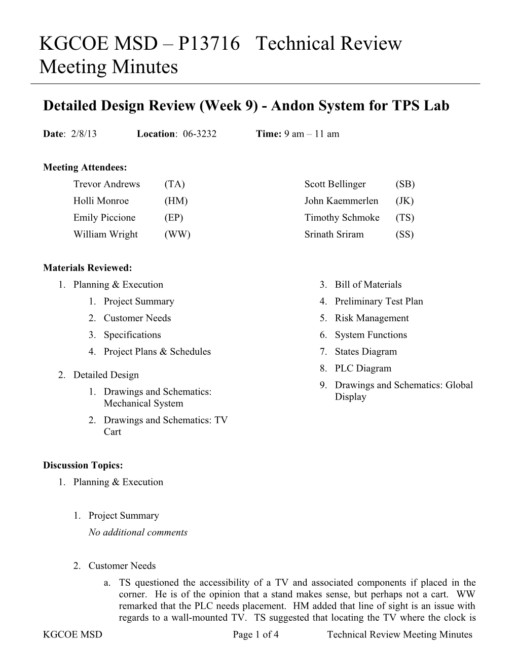 Detailed Design Review (Week 9) - Andon System for TPS Lab