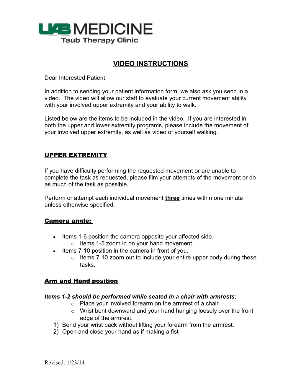 Video Tape Instructions
