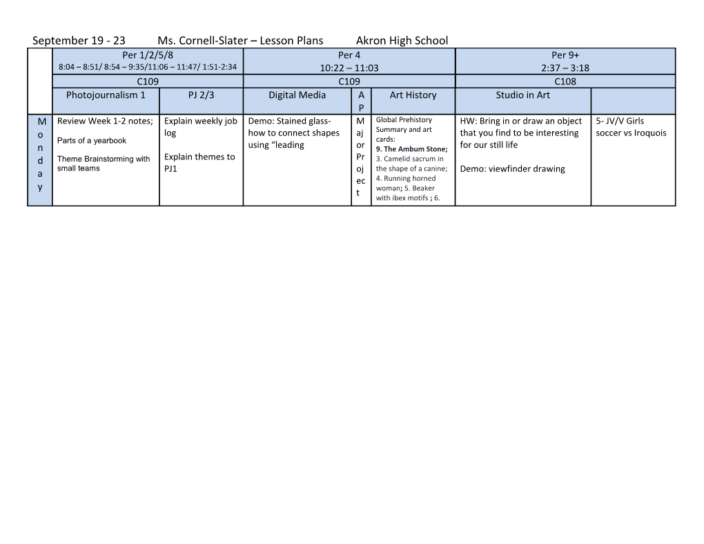 September 19 - 23Ms. Cornell-Slater Lesson Plansakron High School