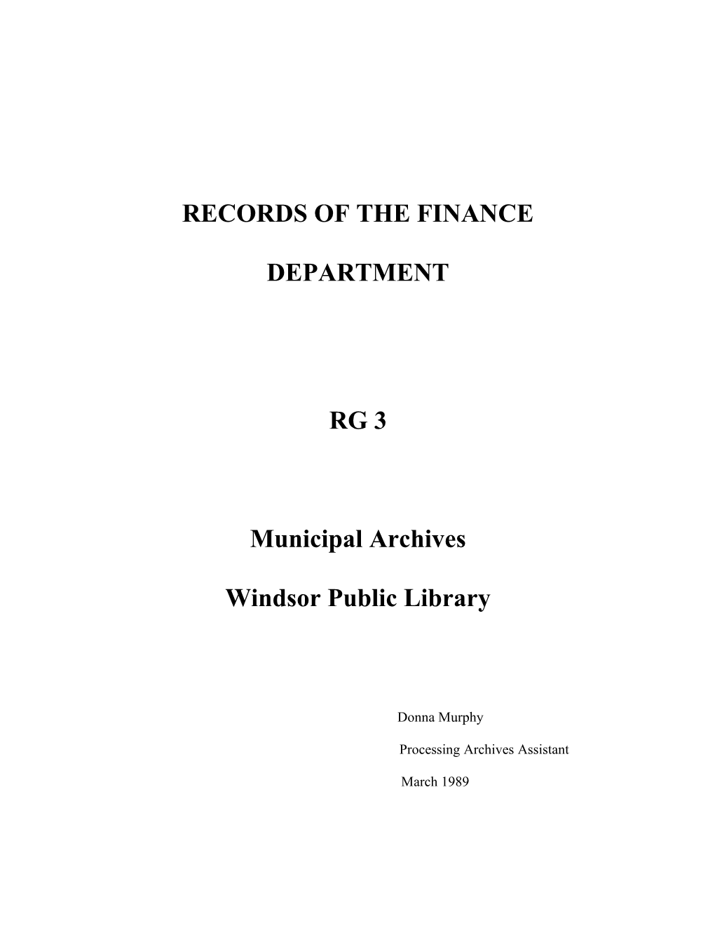 Records of the Finance
