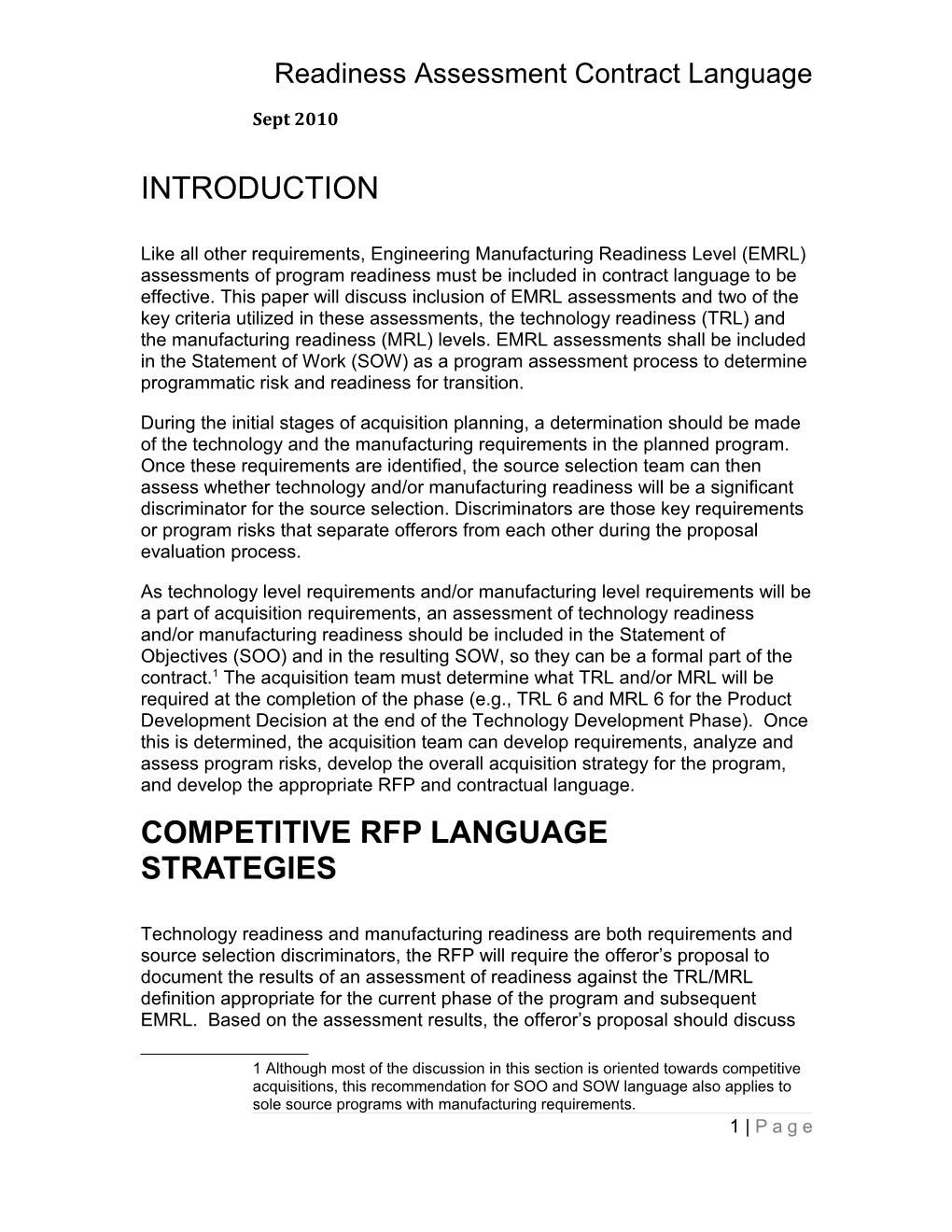 EMRL, MRL and TRL Contract Language