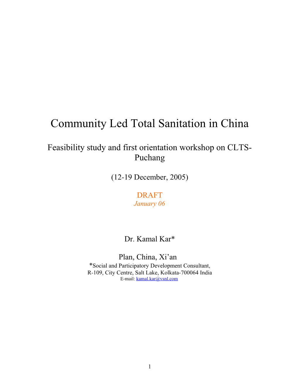 First Orientation Workshop on Community Led Total Sanitation (CLTS) in China