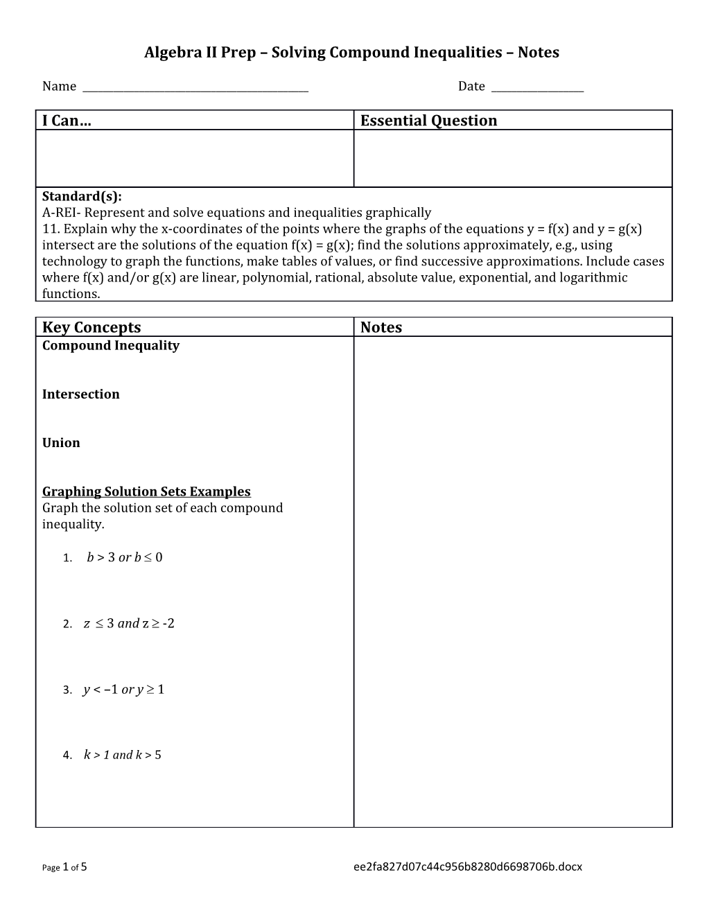 Algebra II Prep Solving Compound Inequalities Notes