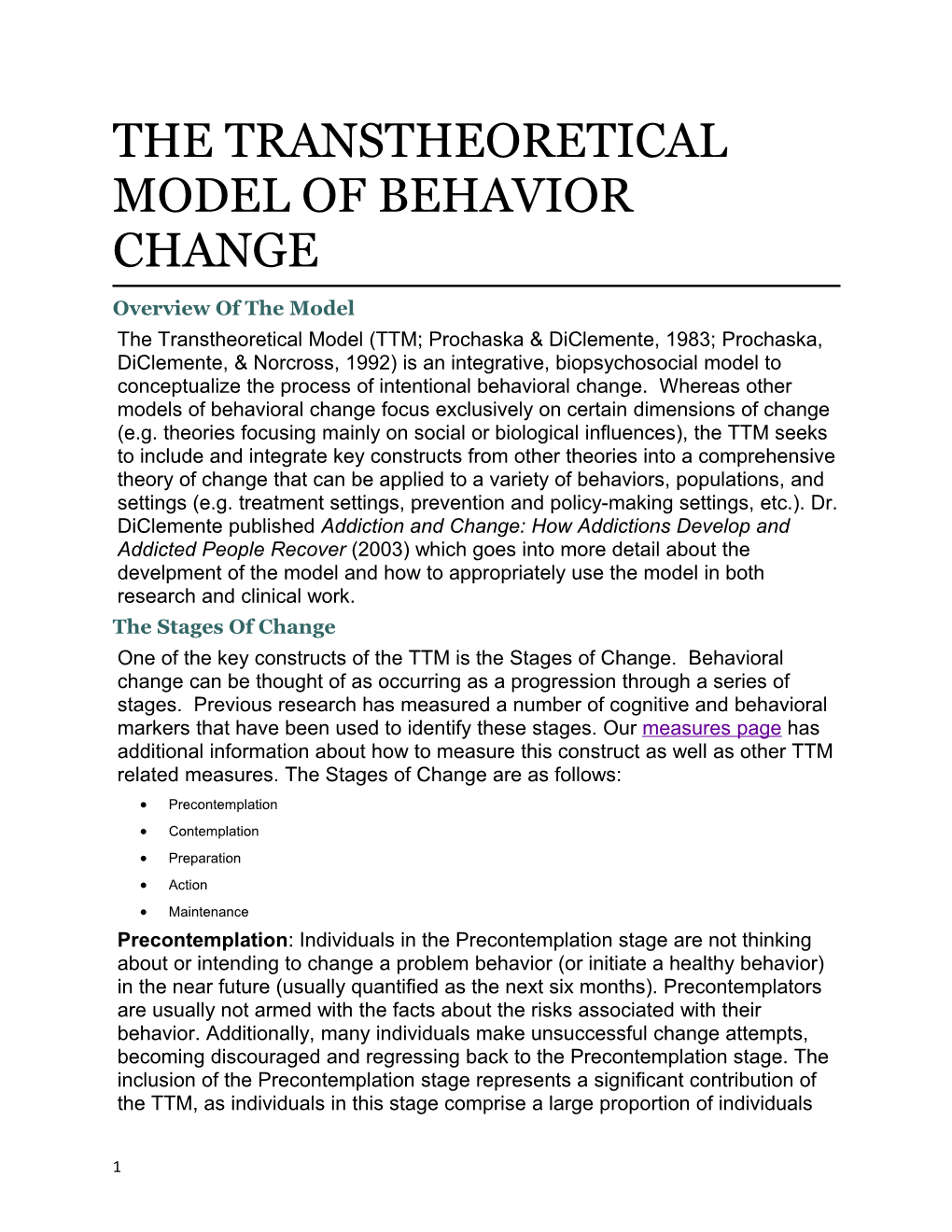 The Transtheoretical Model of Behavior Change