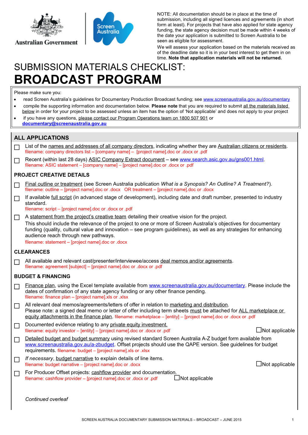 Funding Application: Documentary Development