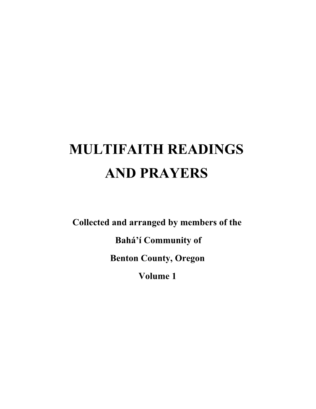 MULTIFAITH READINGS and PRAYERS Volume 1