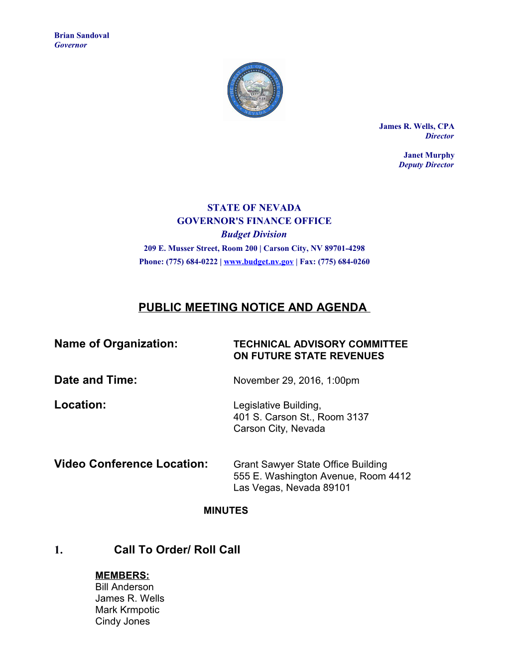 Public Meeting Notice and Agenda