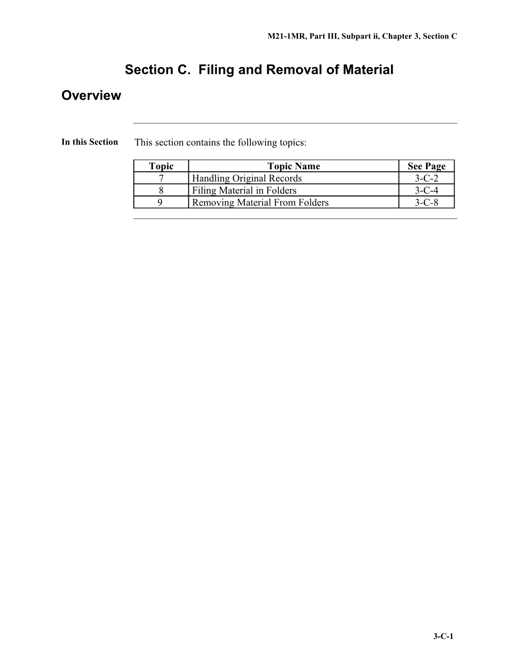 Part III, Subpart Ii, Chapter 3, Section C. Filing and Removal of Material