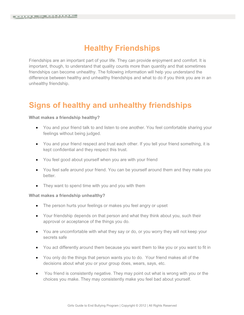 Signs of Healthy and Unhealthy Friendships